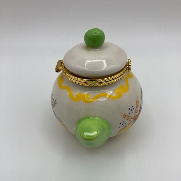 Miniature Porcelain Hinged Teapot Trinket, Pill, Jewelry Holder - Picture 3 of 7